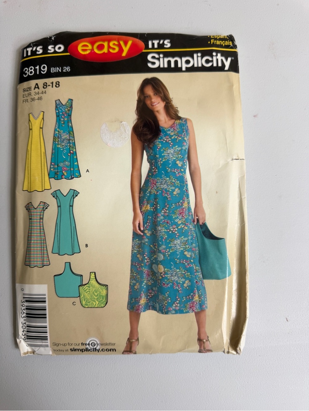 Simplicity 3819 Sewing Pattern Misses Dress Maxi & Knee Length Size A 8-18 OOP